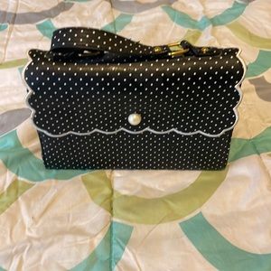 Adorable Unique Vintage black and white polka dot handbag with faux Pearl strap